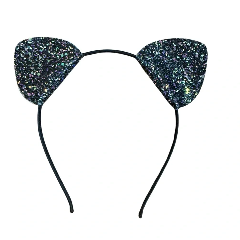 Black Glitter Cat Ear Headband Sparkly Costume Hair Accessory